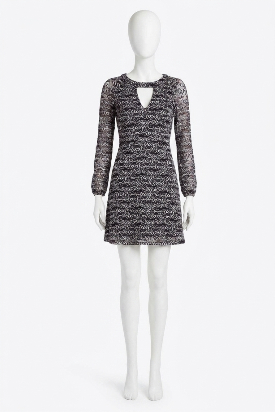 NEW KENSIE keyhole neckline stretch lace long sleeve sheath dress in black